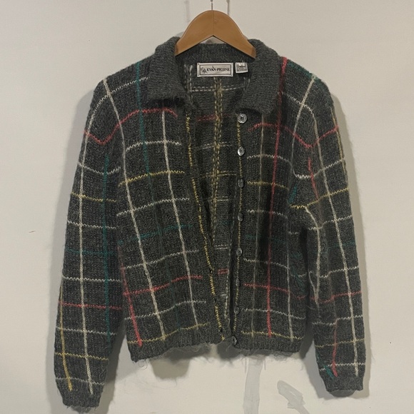 Vintage Sweaters - Vintage Evan picone mohair Plaid Cardigan Sweater